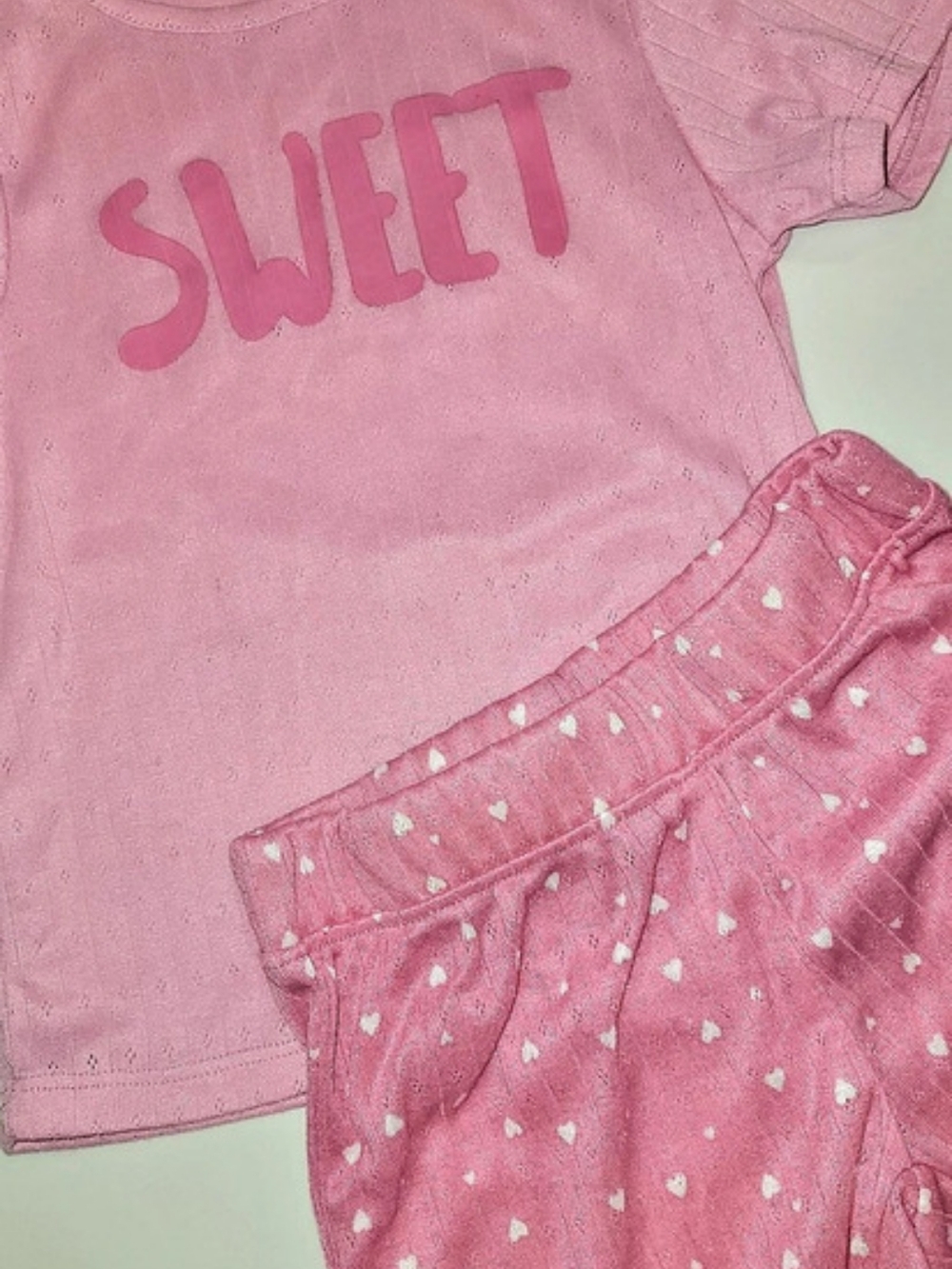 LANDS' END Girls Sweet Heart Pointelle Short Sleeve Tee and Shorts Pajama Set